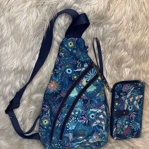 Sakroots Royal Blue Seascape Sling Bag and Smartphone Carrier/Wallet Set